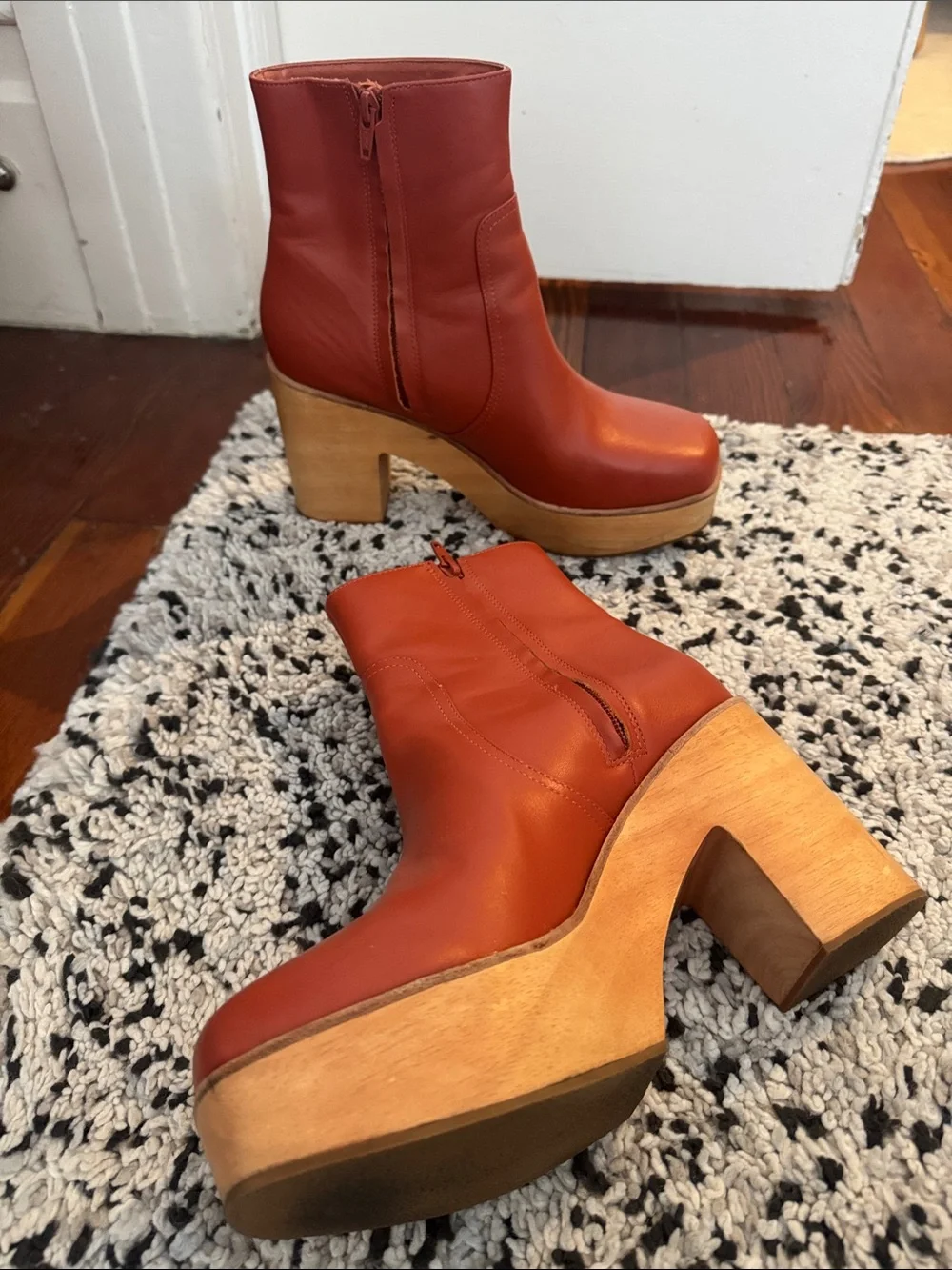 Charlotte Stone Leather Platform Ankle Boots in Burnt Orange